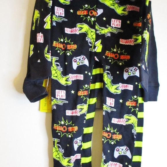 Members Mark Boys 4 piece pajama set, Black&Yellow Dinosaur Glow in the Dark 2T - Picture 7 of 13